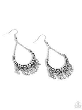paparazzi Silver Crescent Fringe Dangle Earrings